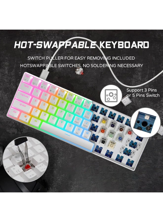 لوحة مفاتيح الألعاب الميكانيكية GK-806، لاسلكية بنسبة 60%، تدعم الاتصال عبر البلوتوث والسلكي، مزودة بمفاتيح OUTEMU الزرقاء القابلة للتبديل السريع، وإضاءة RGB LED، وخاصية منع التداخل، ومنفذ USB-C قابل للفصل، وأغطية مفاتيح مزدوجة الطبقة، و61 مفتاحًا بتصميم فائق الصغر. - Image 4